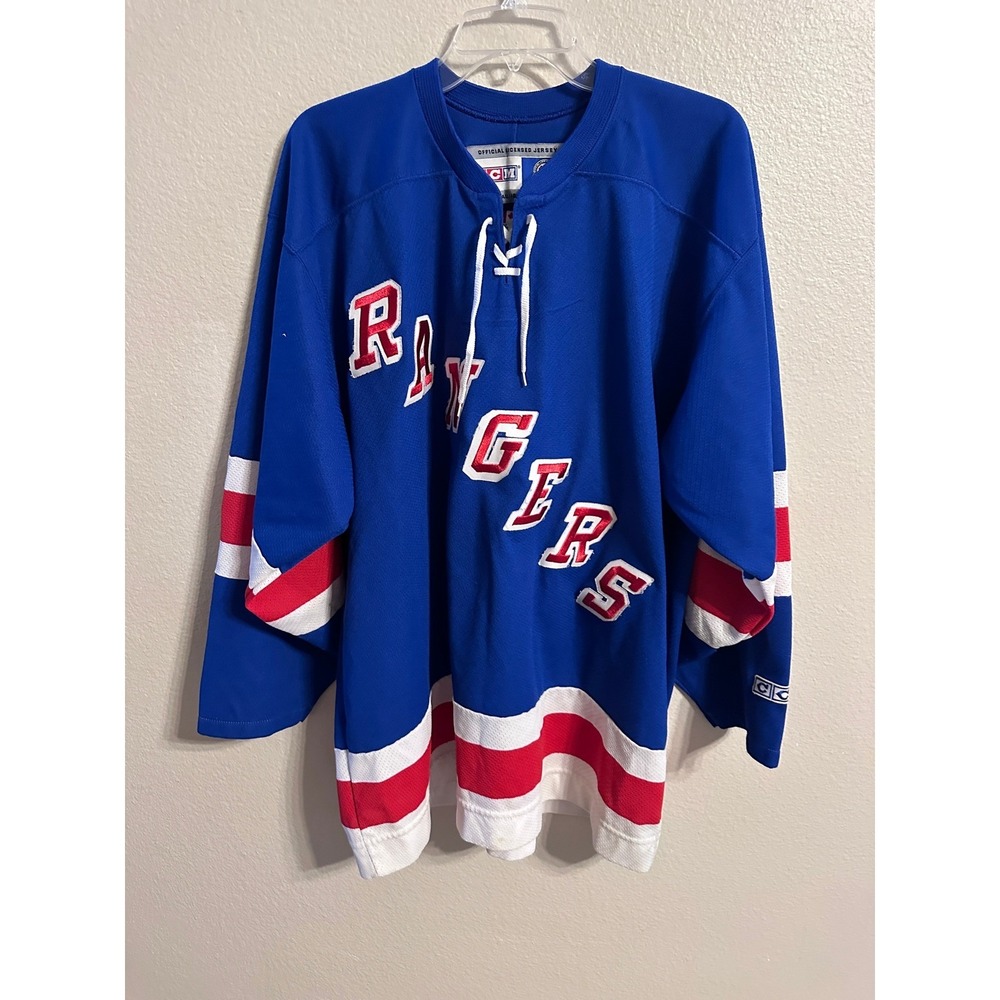 Vintage CCM New York Rangers Hockey Jersey Blue Red White XL Extra Large